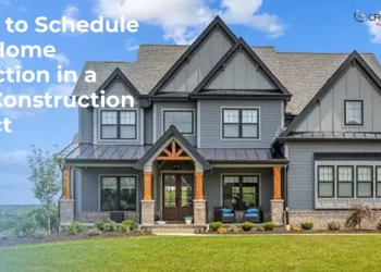 An image of a newly constructed home with a text on the top left saying