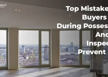 Empty modern apartment with large windows overlooking a city, illustrating the topic, Top Mistakes Flat Buyers Make During Possession and How Inspections Prevent Them.